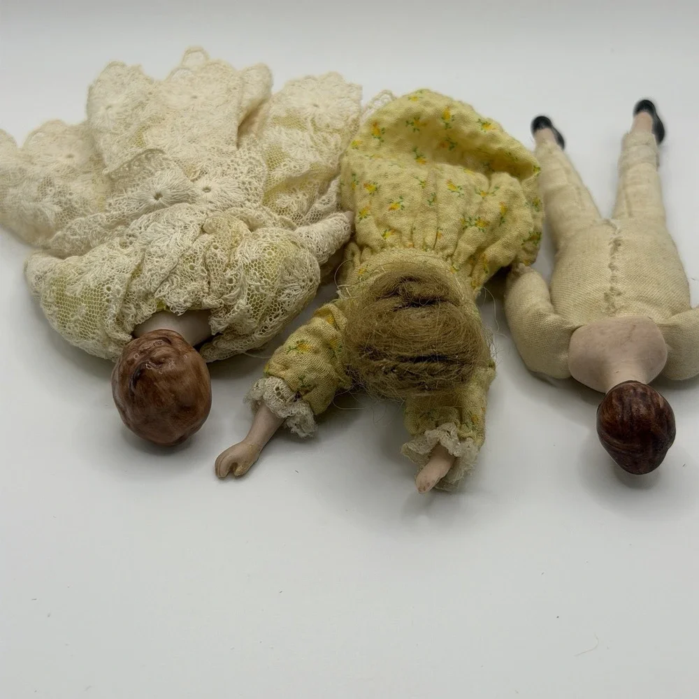 3‎ Miniature Porcelain Bisque & Fabric Dollhouse Dolls 5.75